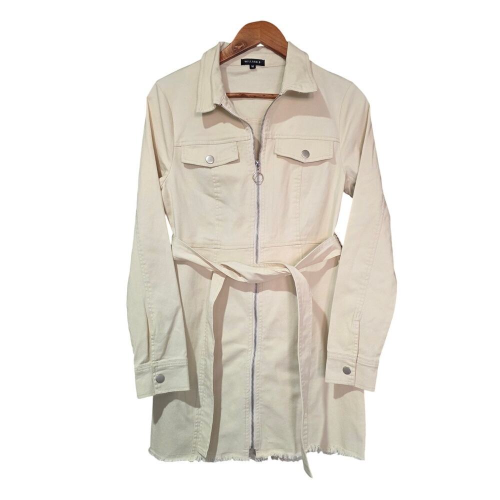 William B Zip-Up Denim Jacket Ivory Size M